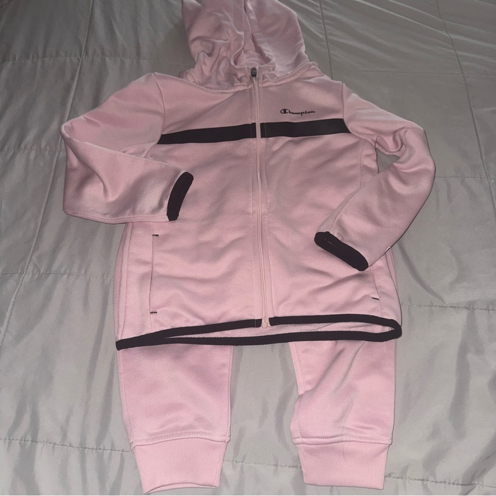 Champion Light Pink Tracksuit with Black Trim